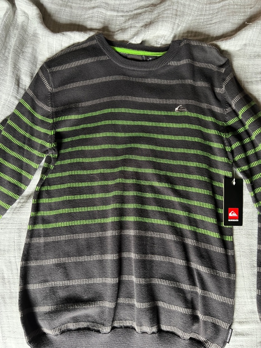 Quiksilver Charcoal Striped Crewneck knitted cotton sweater. Youth size 12